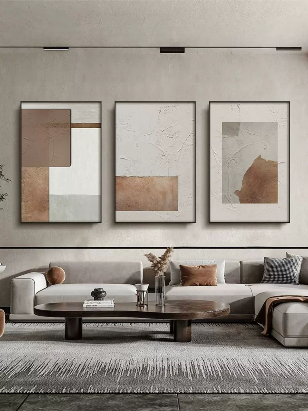 Large Gray 3D Minimalist Abstract Painting Set of 3 Wabi-Sabi Wall Art ...