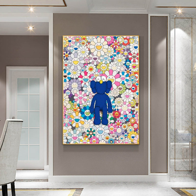 Pop Art Anime Bear Kaws Canvas Print: Modern, Vibrant Wall Decor