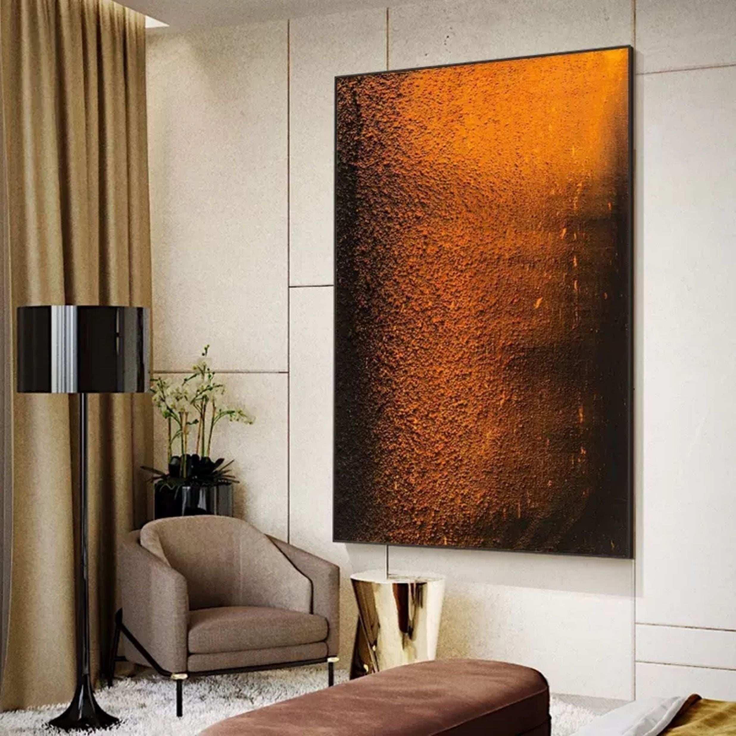 Large Orange Texture Wall Painting Orange 3D Minimalist Art Living Room Orange Wall Decor Painting