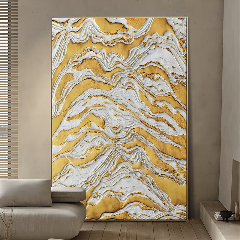 Gold and White Abstract Oil Painting Gold 3D Textured Acrylic Canvas Art Luxury House Decoration Painting