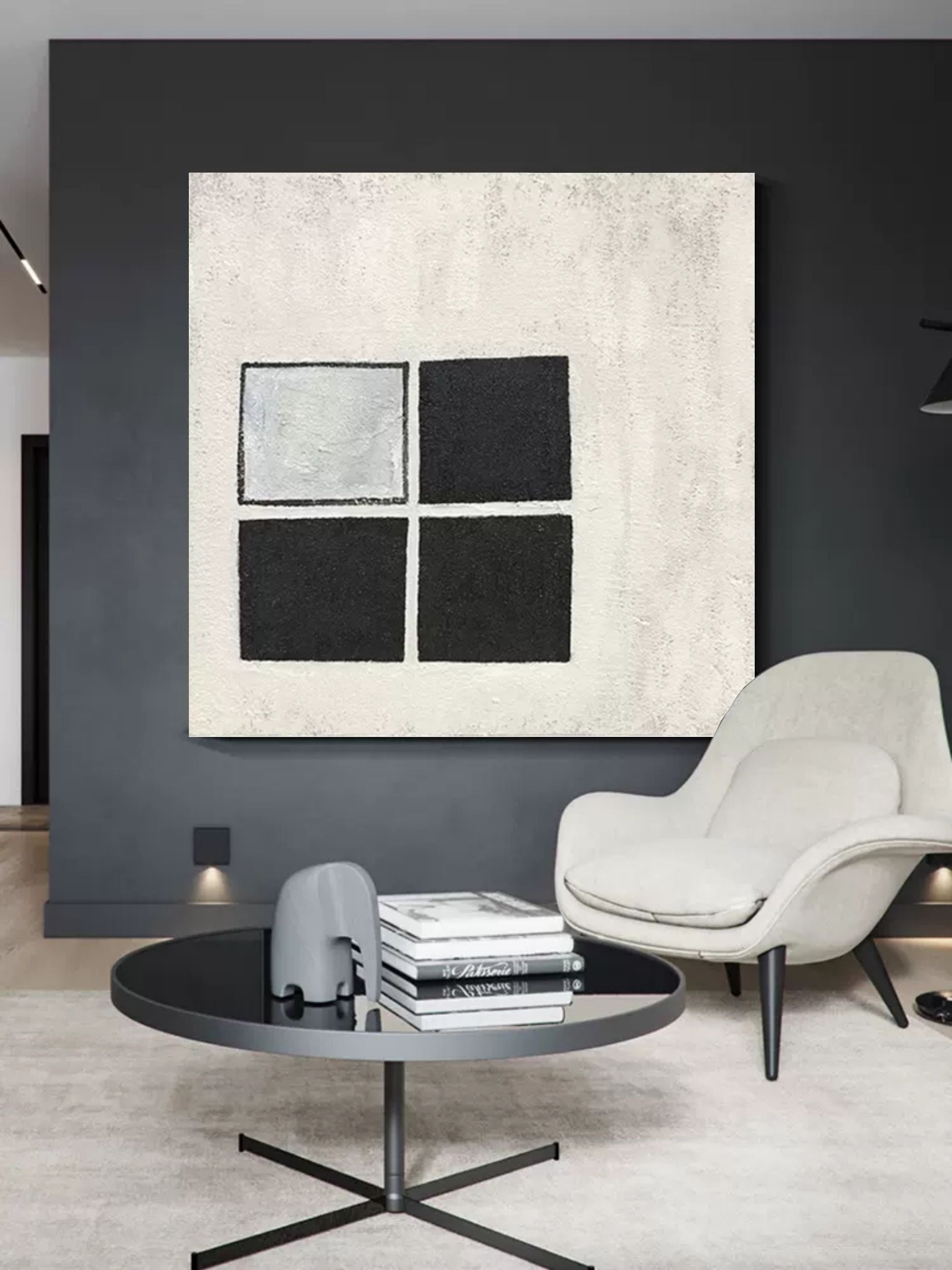 Wabi-Sabi Wall Decor Black and White 3D Abstract Painting Minimalist Canvas Art Textured Wall Art