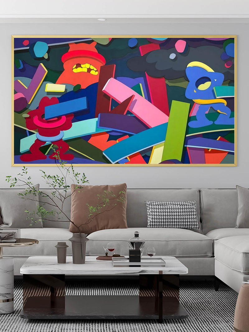 Large colorful pop paintings Large pop wall art Large Kaws artwork Kaws cartoon paintings