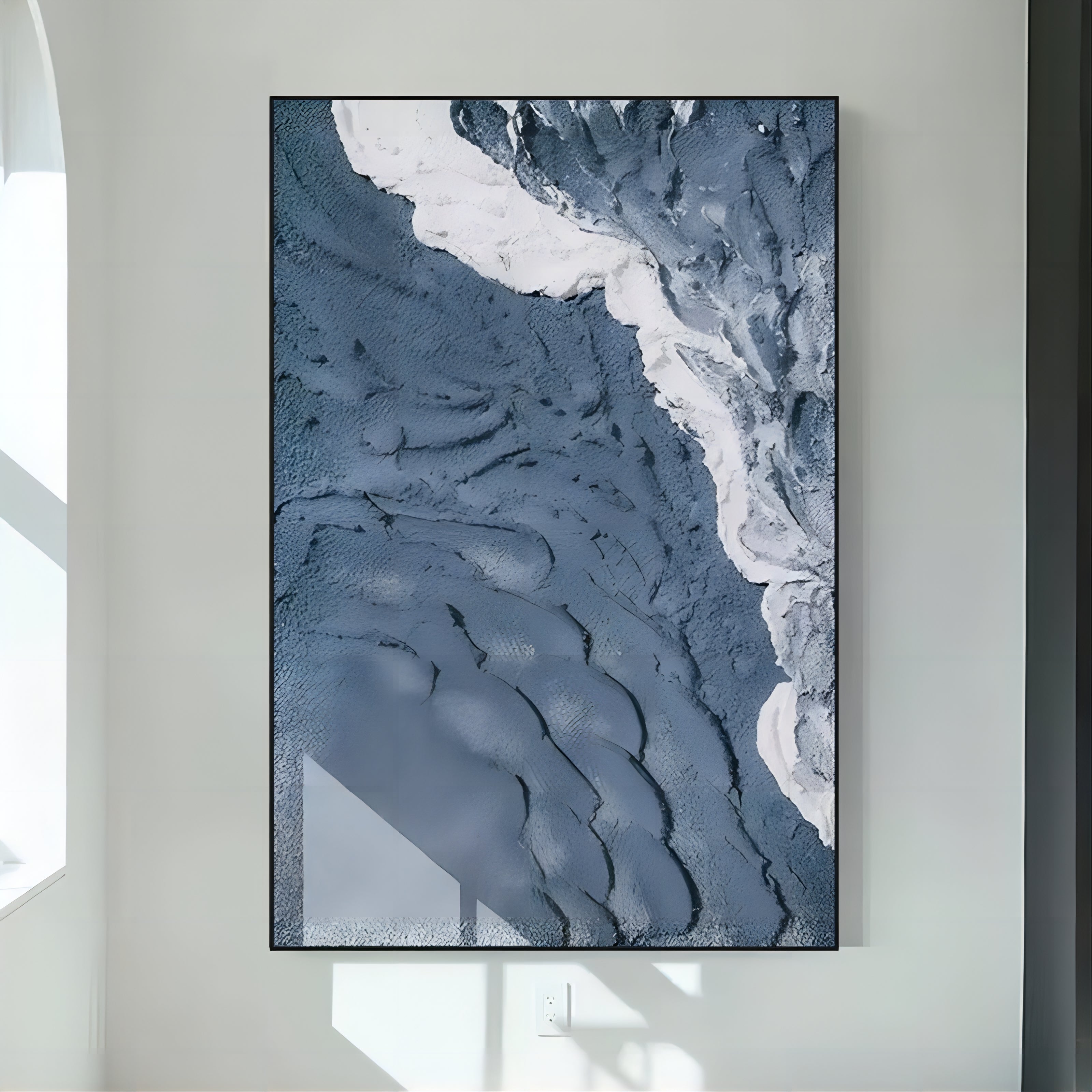 Large Blue 3D Sea Texture Painting Textured Wall Art Plaster Wall Art Mixed Media Canvas Art