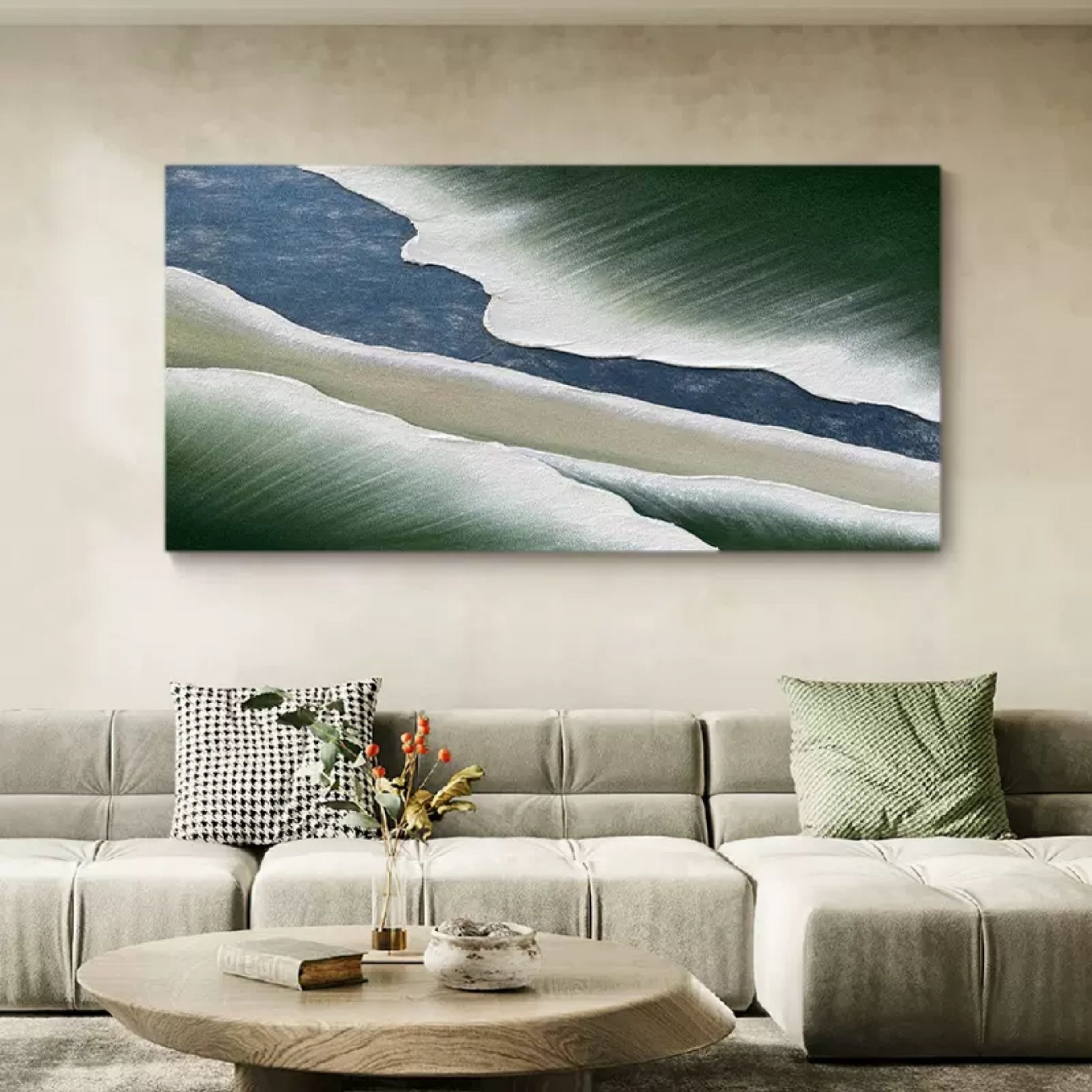 Large Green and White 3D Textured Abstract Painting Large 3D Textured Wall Art 3D Plaster Art