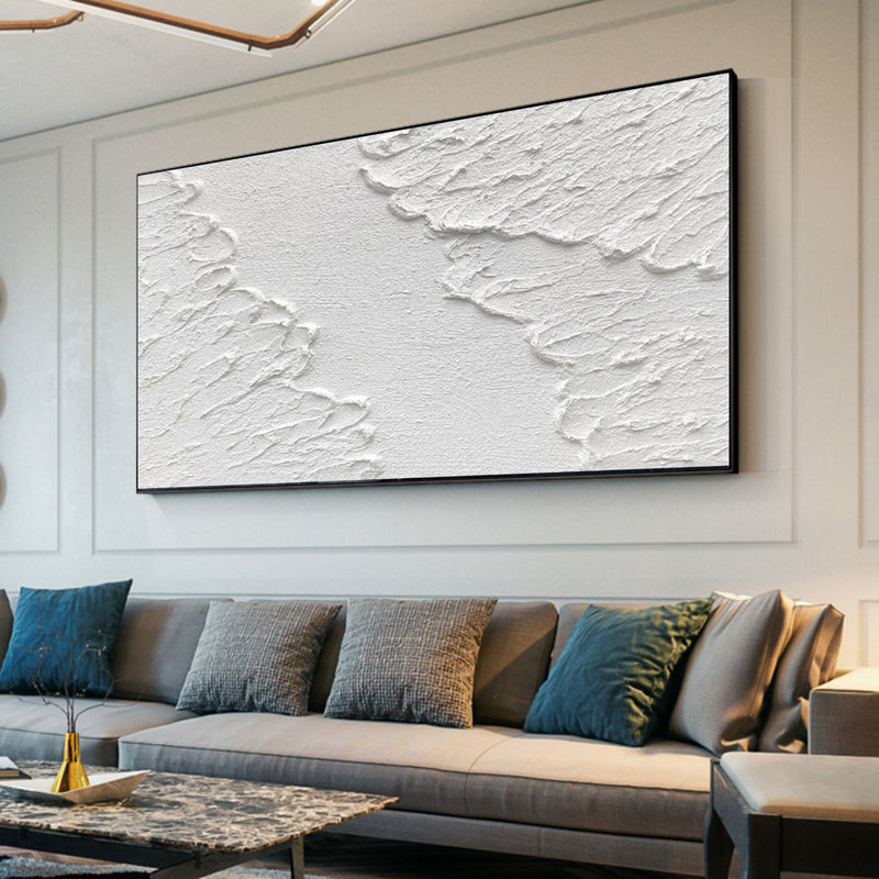 Large 3D White Abstract Art Minimalist Texture Wall Painting White Plaster Art On Canvas For Sale