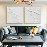 White 3D Minimalist Abstract Art Set of 2 White Textured Wall Painting Set of 2 White Plaster Wall Art
