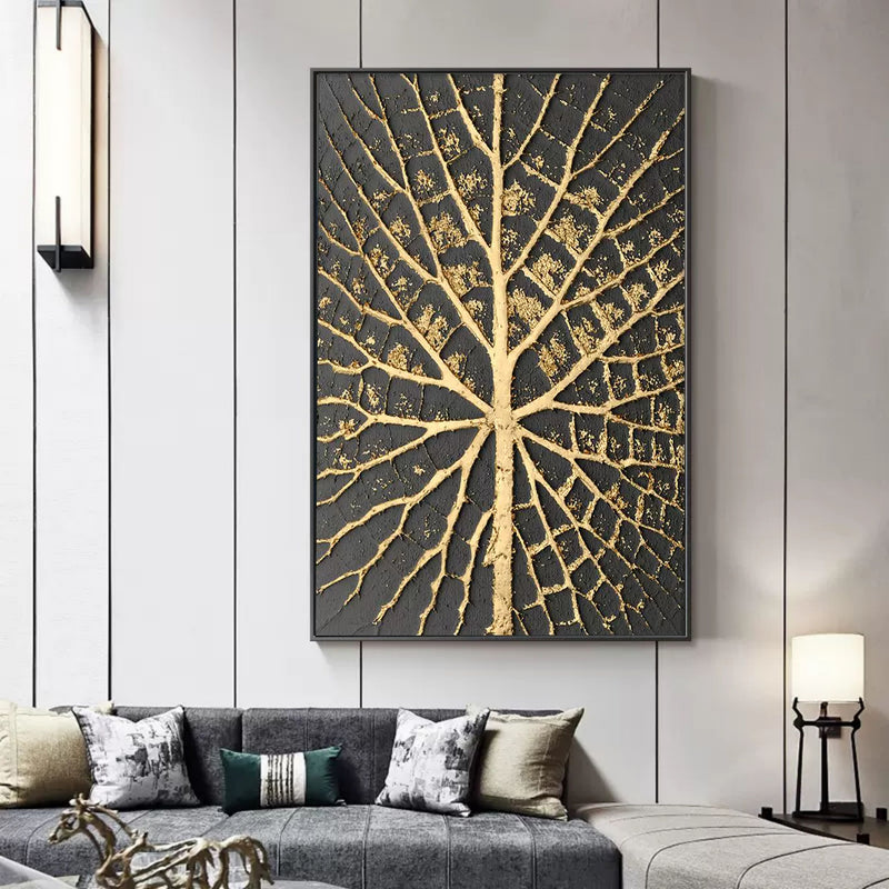 Gold and Black 3D Abstract Painting 3D Textured Wall Art 3D Plaster Art Luxury Decorative Painting