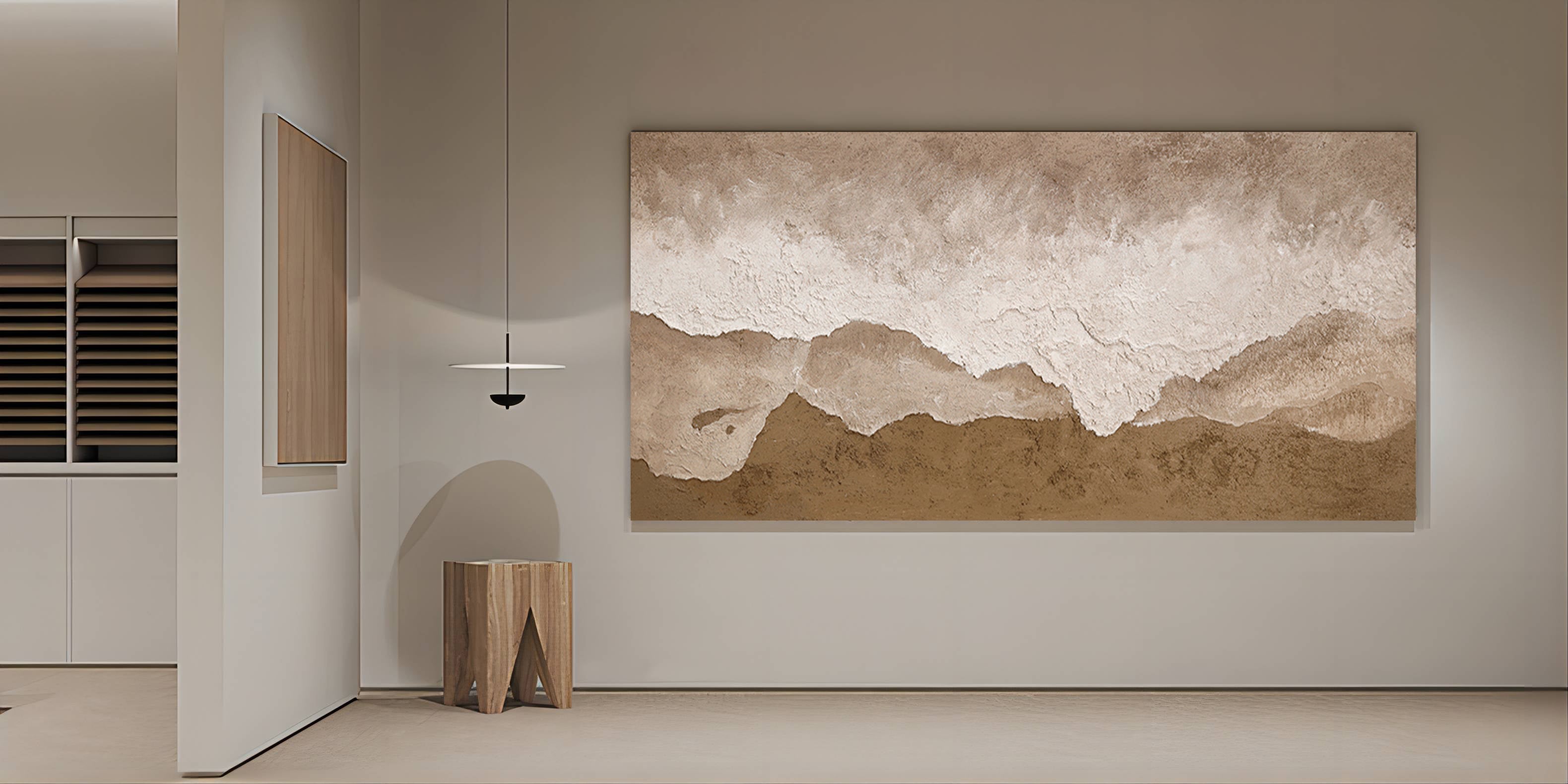 Large Brown Texture Painting 3D Sea Wall Art Plaster Wall Art Wabi-Sabi Wall Art Mixed Media Art