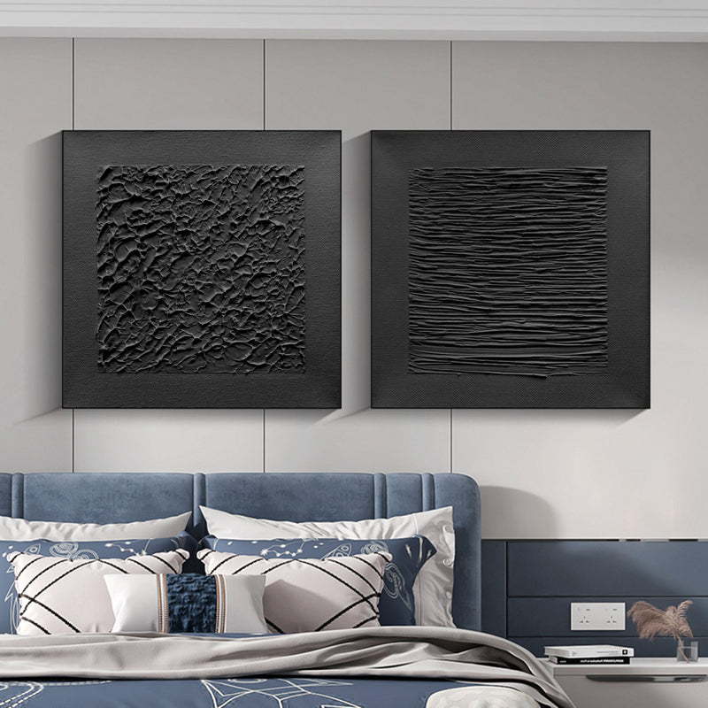 Black 3D Abstract Art Set of 2 Black Textured Wall Decor Painting Set of 2 Black Wabi-Sabi Wall Art Set of 2