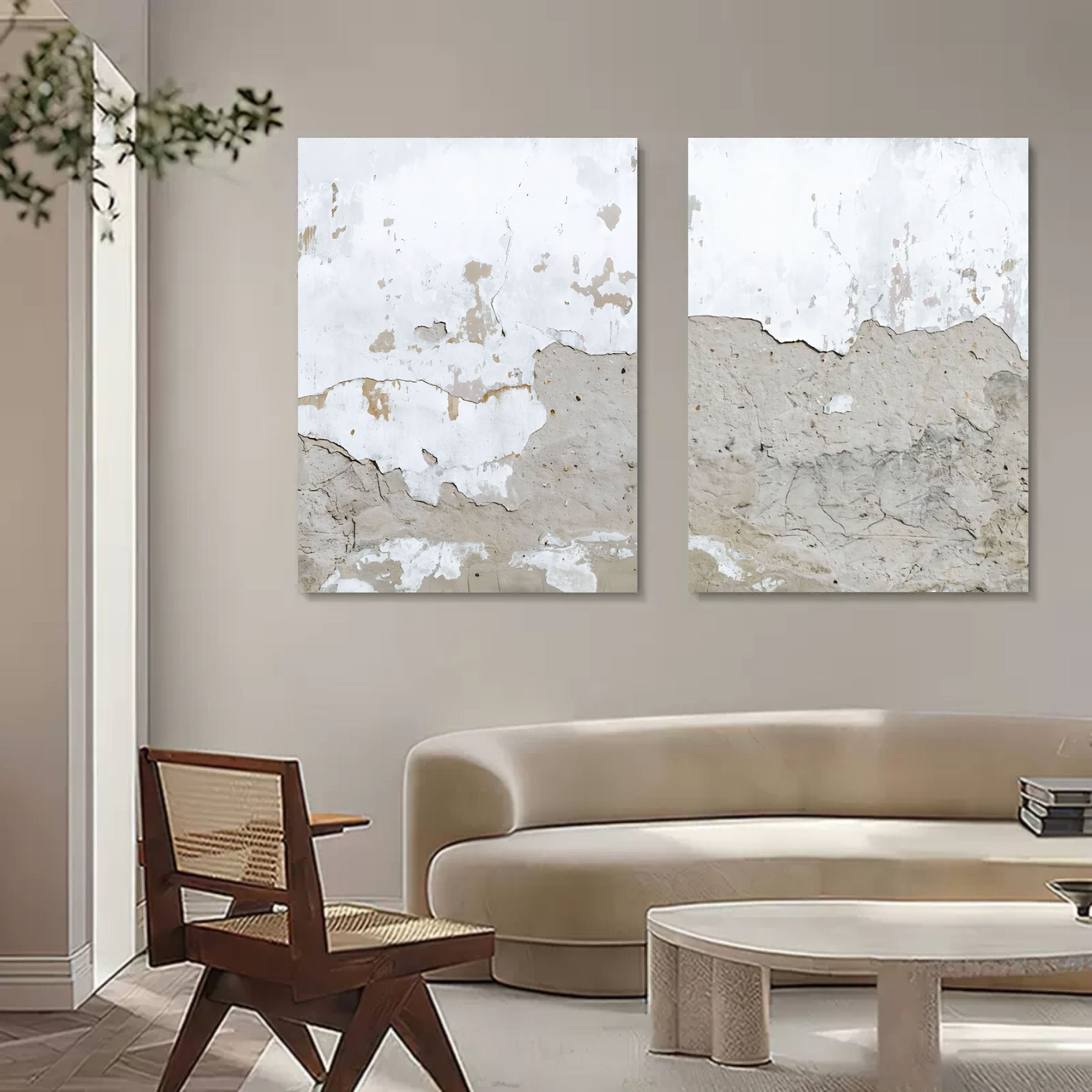 Gray and White 3D Abstract Art Wabi-Sabi Wall Decor Textured Wall Art Minimalist Painting Set of 2