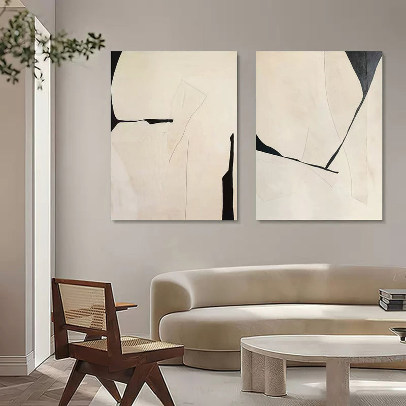 3D Beige Abstract Oil Painting Set of 2 Beige Textured Art Abstract Canvas Wabi-Sabi Wall Art Set of 2