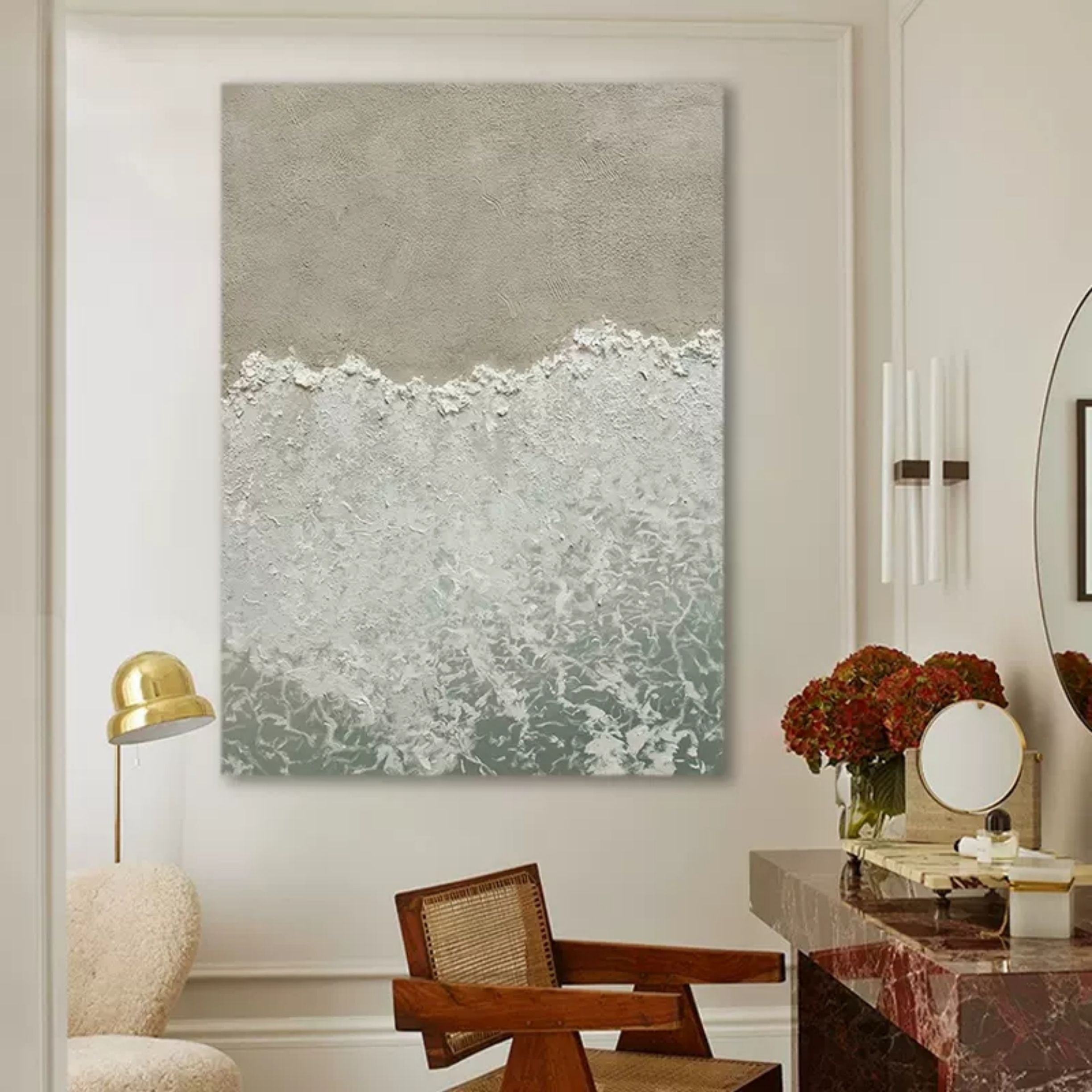 3D Ocean Wave Painting 3D Ocean Textured Acrylic Painting Wabi-sabi Wall Art Minimalism canvas Art