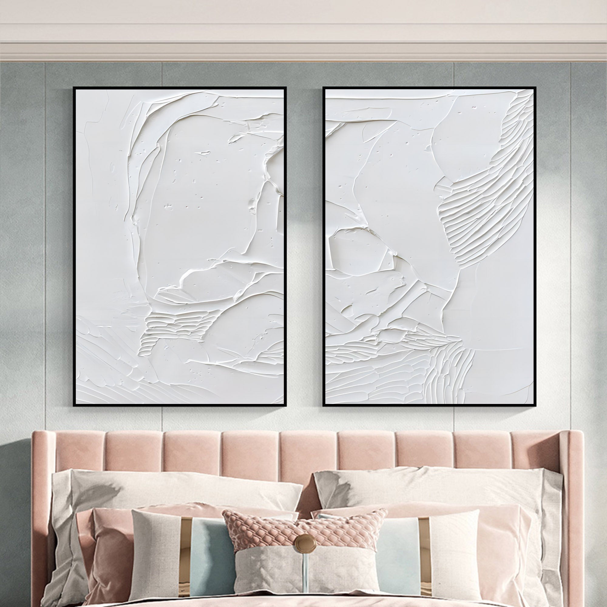 Large White 3D Abstract Art Textured Wall Art Plaster Wall Art Minimalist Canvas Painting Set of 2
