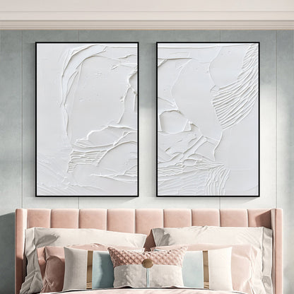 Large White 3D Abstract Art Textured Wall Art Plaster Wall Art Minimalist Canvas Painting Set of 2