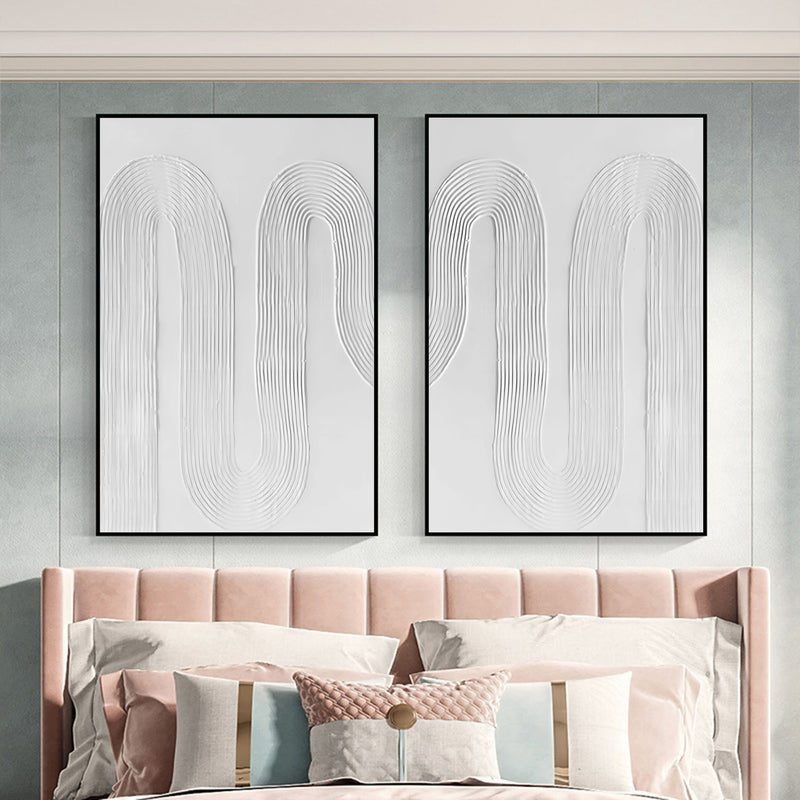 Large White 3D Abstract Art Textured Wall Art Plaster Wall Art Minimalist Canvas Painting Set of 2
