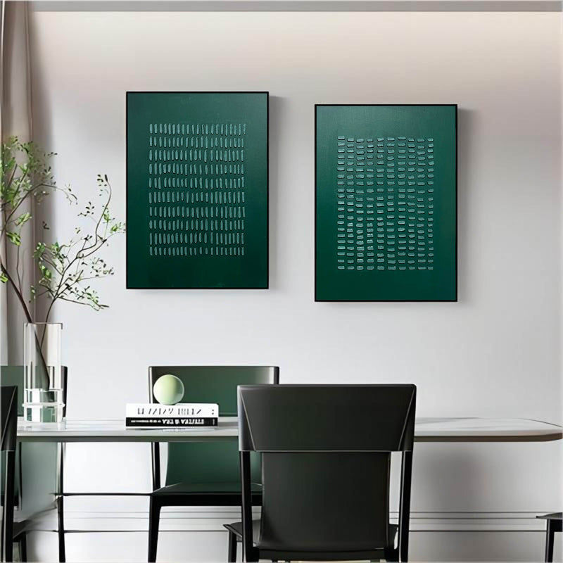 Set of 2 3D Dark Green Canvas Painting 3D Dark Green Textured Wall Art Set of 2 Wabi-Sabi Painting Set of 2