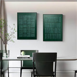 Set of 2 3D Dark Green Abstract Art Canvas 3D Dark Green Textured Painting Set of 2 Wabi-Sabi Wall Art Set of 2