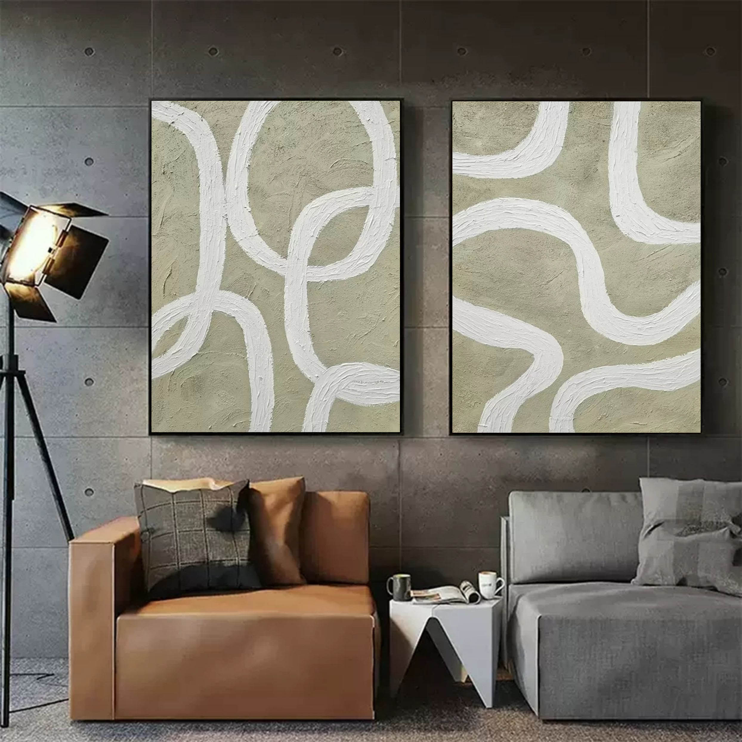 3D Brown and White Minimalist Art Canvas Set of 2 Wabi-Sabi Art Brown and White Texture Art Painting