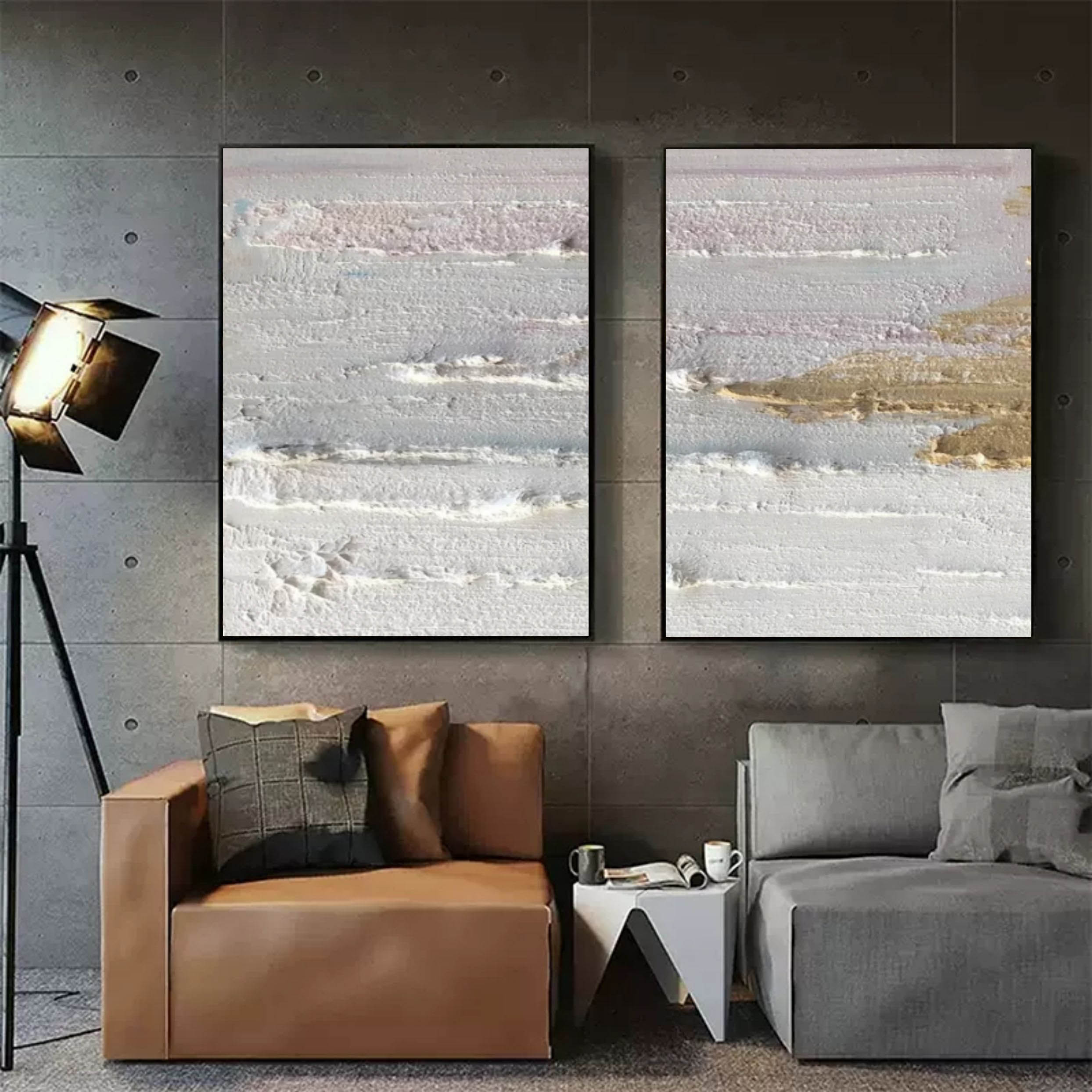Gray and White 3D Abstract Art Set of 2 Wabi-Sabi Wall Art Minimalist Art Textured Wall Painting