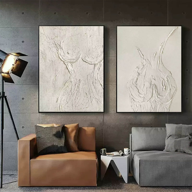 Beige 3D Minimalist Abstract Canvas Art Set of 2 Plaster Wall Art Set of 2 Textured Wall Painting