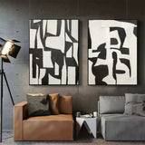 Set of 2 3D Black and White Art Canvas Abstract Black and White Oil Painting Set of 2 Wabi Sabi Wall Art