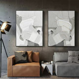 3D Gray Abstract Oil Painting Set of 2 Gray Textured Art Abstract Canvas Wabi-Sabi Wall Art Set of 2