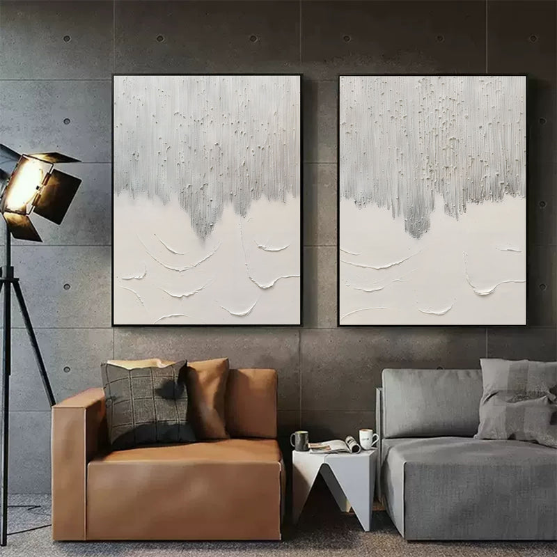Gray 3D Minimalist Canvas Art Set of 2 Textured Wall Art Wabi-Sabi Wall Decor Paintings Set of 2