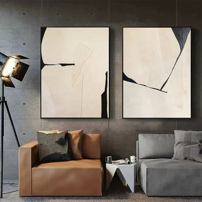 3D Beige Abstract Oil Painting Set of 2 Beige Textured Art Abstract Canvas Wabi-Sabi Wall Art Set of 2