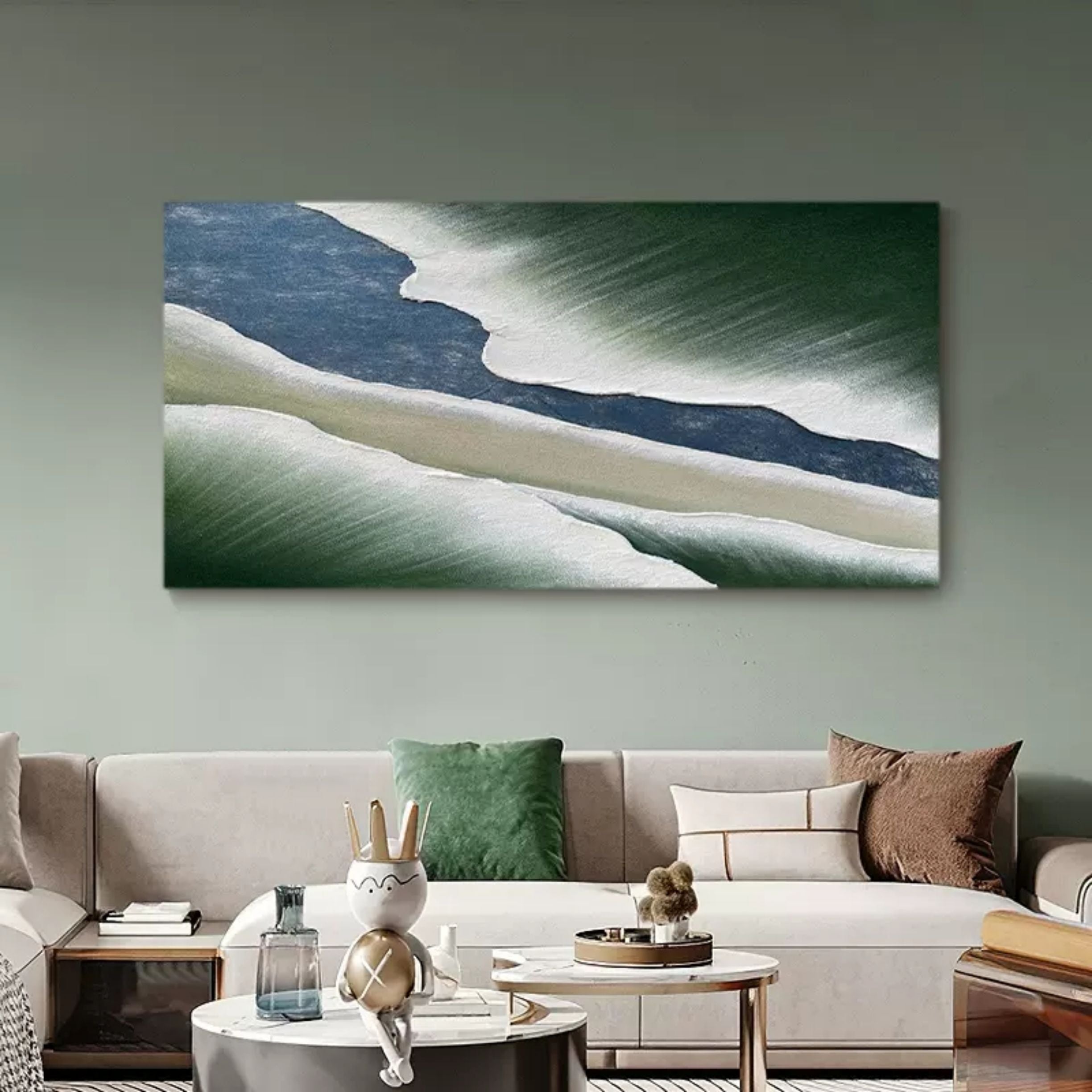 Large Green and White 3D Textured Abstract Painting Large 3D Textured Wall Art 3D Plaster Art