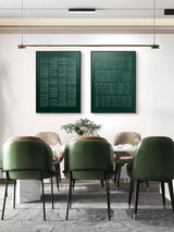 Set of 2 3D Dark Green Abstract Art Canvas 3D Dark Green Textured Painting Set of 2 Wabi-Sabi Wall Art Set of 2