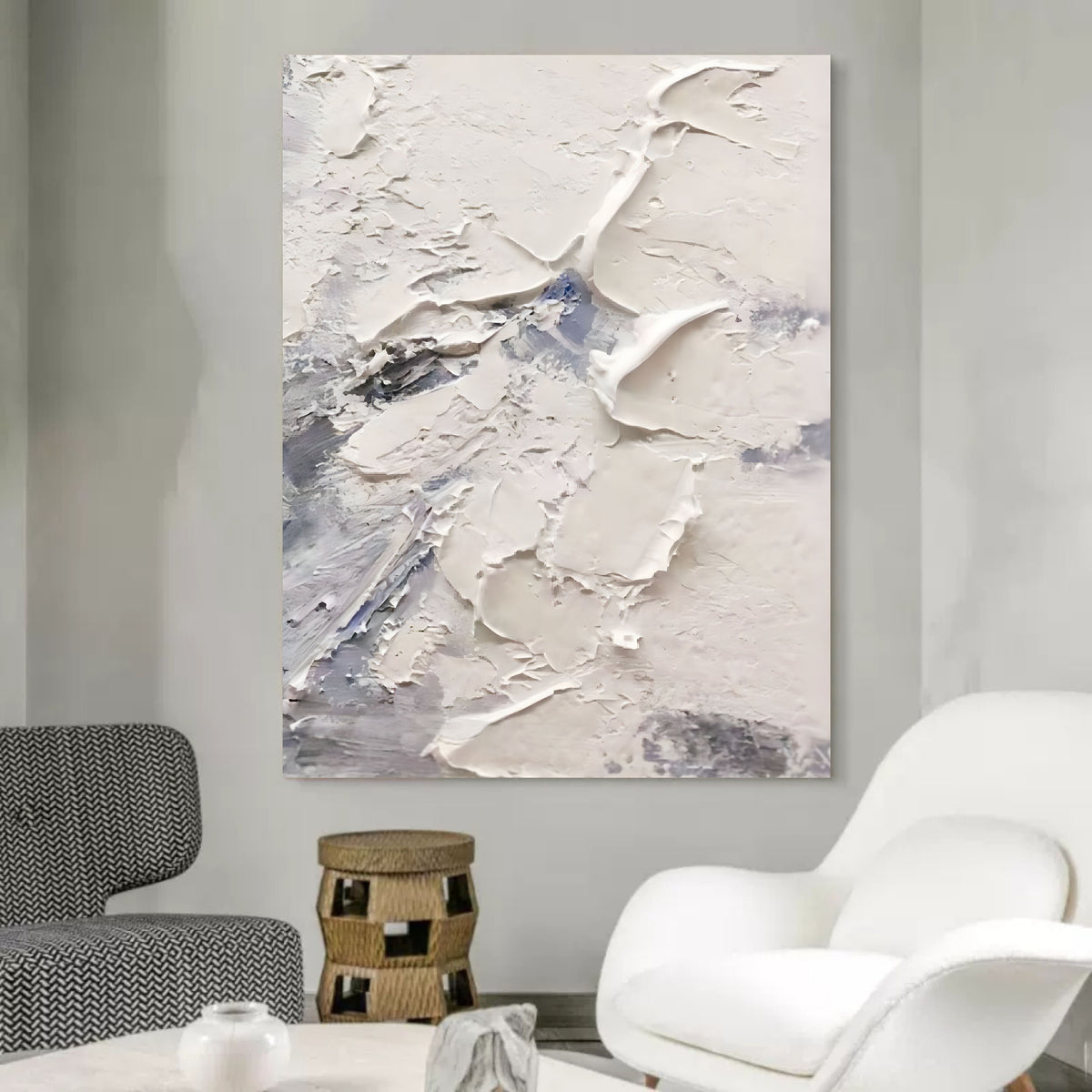 Large White 3D Abstract Art Plaster Art On Canvas Plaster Wall Art ...