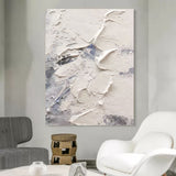 Large White 3D Abstract Art Plaster Art On Canvas Plaster Wall Art Heavy Textured Acrylic Painting