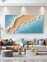 Blue Sea 3D Textured Acrylic Painting Horizontal Living Room Wall Painting Large Landscape Art