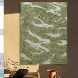 Large Wabi-Sabi Wall decor Painting Green 3D Textured Abstract Painting Green Minimalist Canvas Art