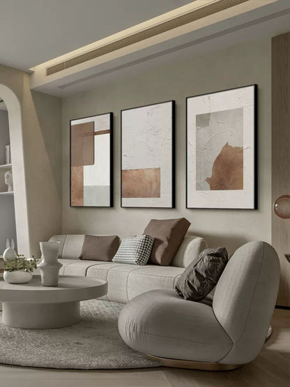 Large Gray 3D Minimalist Abstract Painting Set of 3 Wabi-Sabi Wall Art Set of 3 Gray Abstract Canvas Art Set of 3