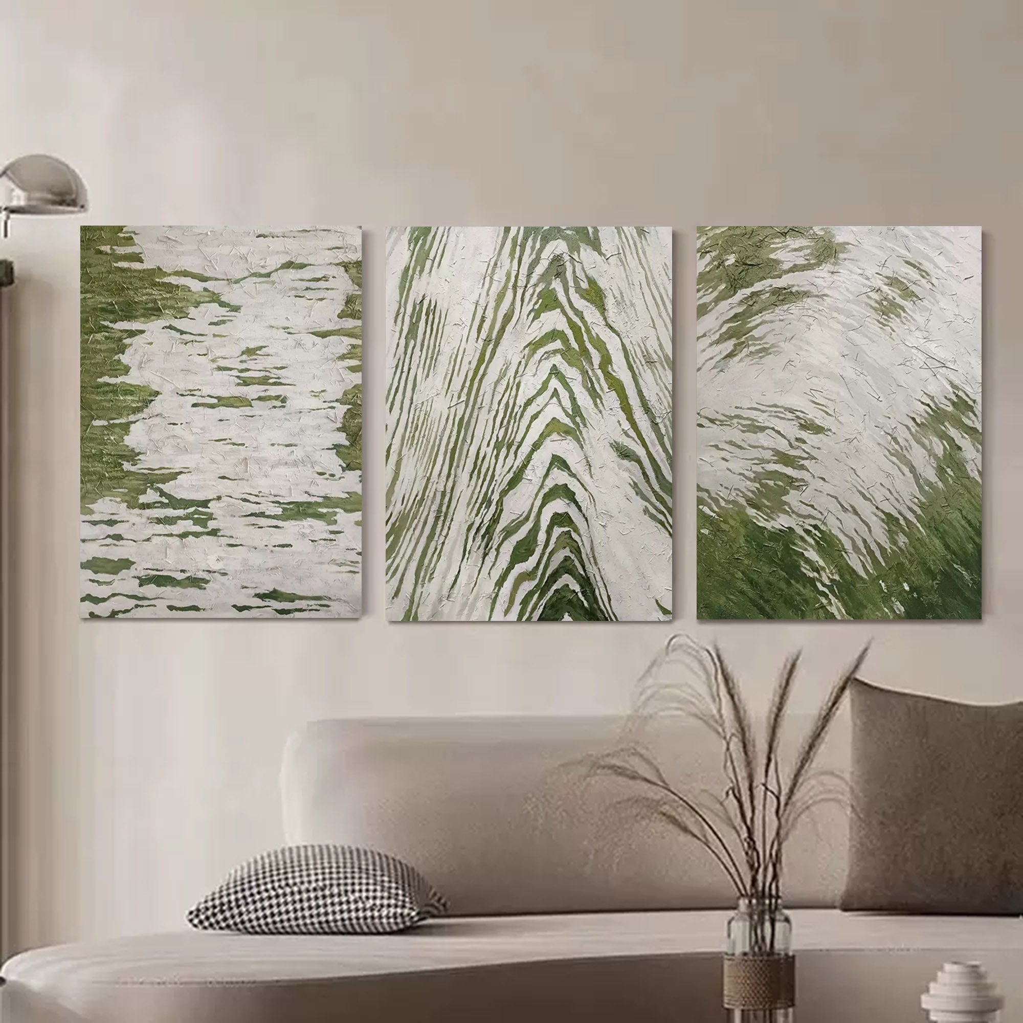 3D Green and Gray Abstract Canvas Art Set of 3 Textured Abstract Oil Painting Set of 3 Minimalist Wall Art