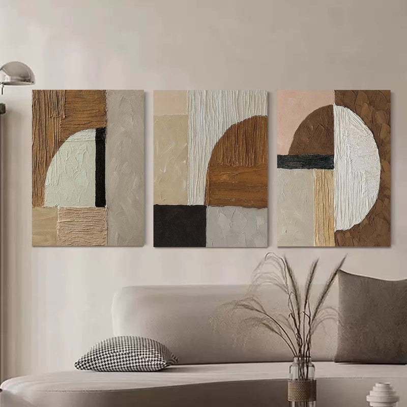Set of 3 Textured Abstract Canvas Paintings Wabi-Sabi Abstract Painting Set of 3 Modern Wall Art