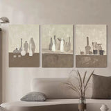 Large 3D Gray and Brown Oil Painting Set of 3 Still Life Oil Painting 3 piece set Wabi Sabi Wall Art