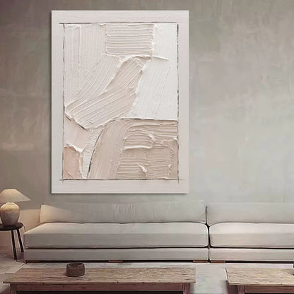 Large Beige 3D Minimalist Abstract Painting 3D Plaster Art Wabi-Sabi Wall Art Textured Wall Decor Painting