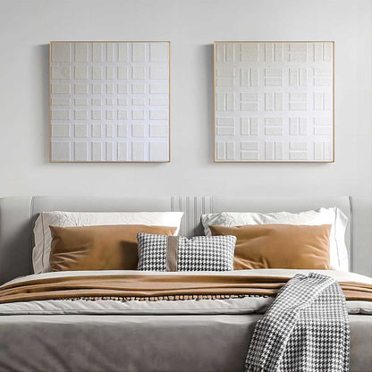 3D White Textured Art Canvas Set of 2 White Minimalist Wall Art White Abstract Oil Painting Set of 2