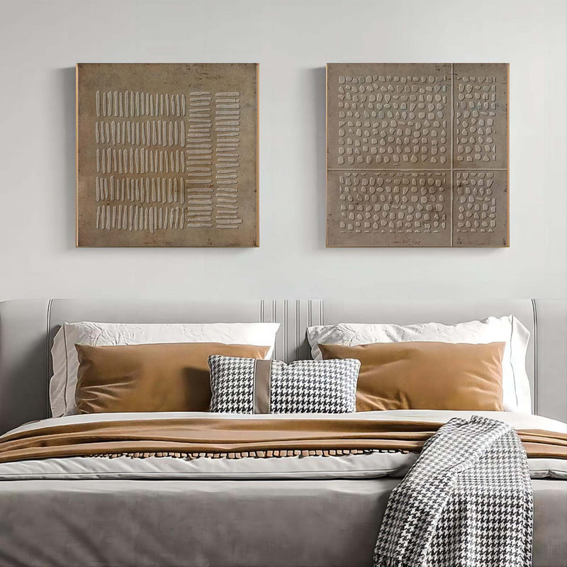 Brown 3D minimalist art on canvas Wabi-sabi wall art Textured wall art Acrylic painting set of 2