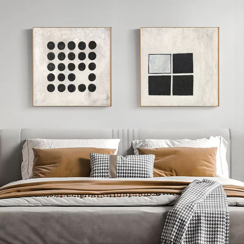 Wabi-Sabi Painting Set of 2 Black and White 3D Minimalist Art Set of 2 on Canvas Textured Acrylic Abstract Painting