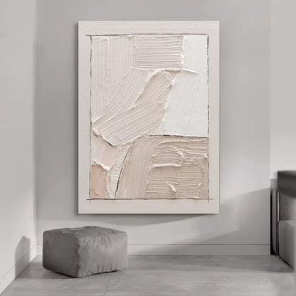 Large Beige 3D Minimalist Abstract Painting 3D Plaster Art Wabi-Sabi Wall Art Textured Wall Decor Painting