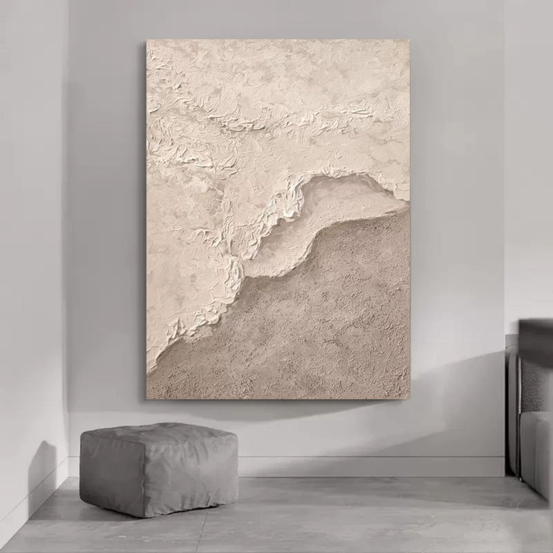 Beige and Gray 3D Abstract Painting 3D Plaster Art WabiSabi Wall Art Heavy Textured Acrylic Painting