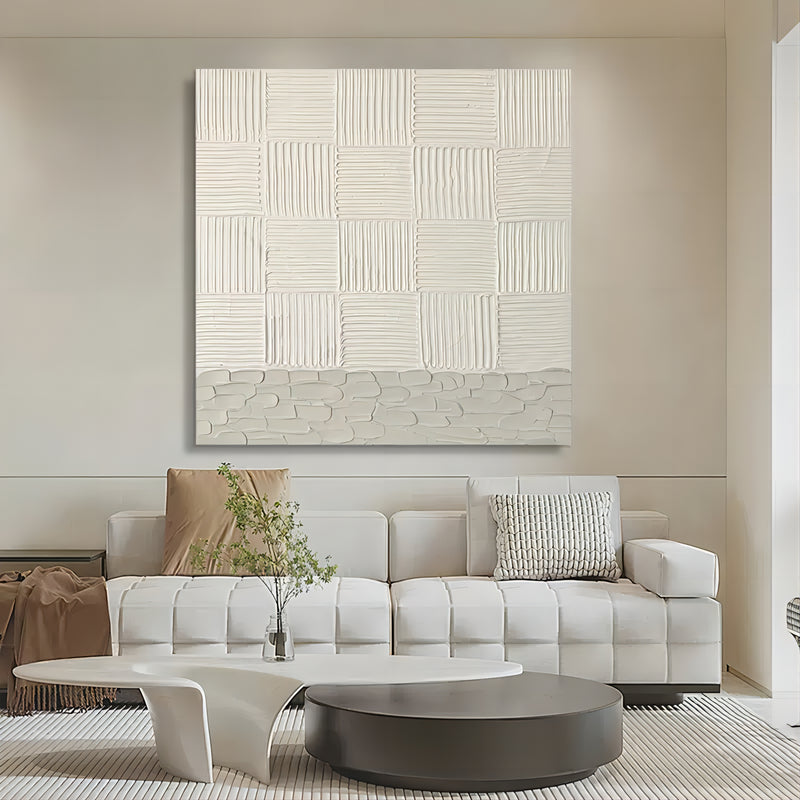 White 3D Textured Wall Art White Plaster 3D Abstract Painting White 3D Minimalist Canvas Art