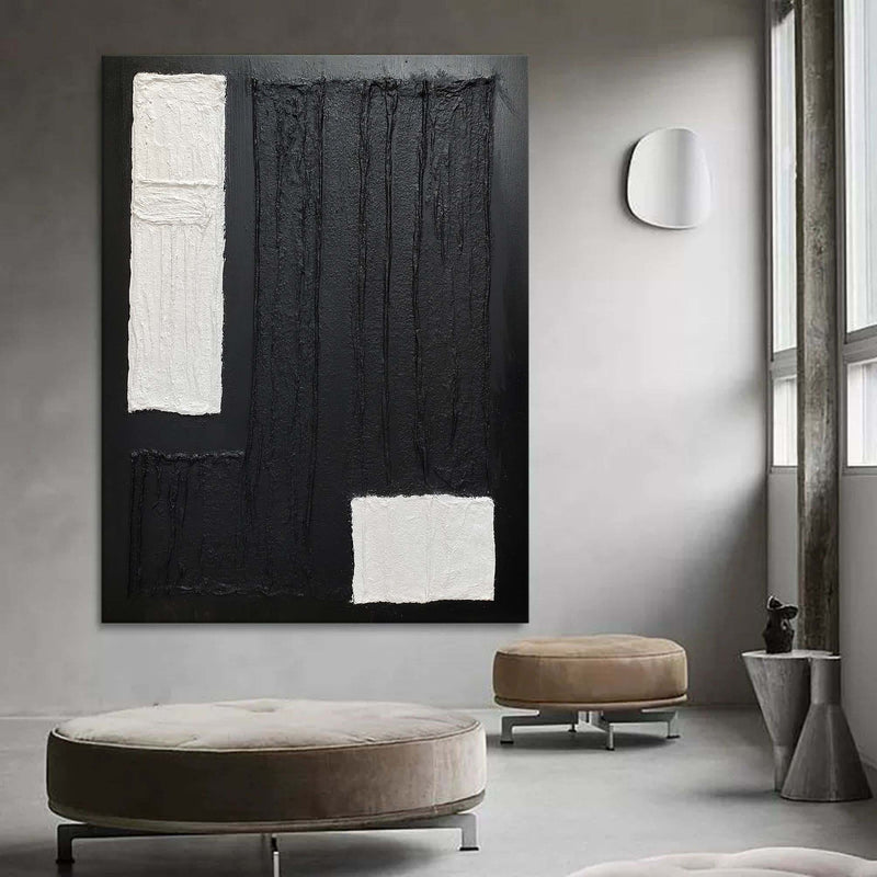 3D Black Textured Wall Painting Black Textured Abstract Art Canvas Wabi Sabi Abstract Painting Minimalist Art