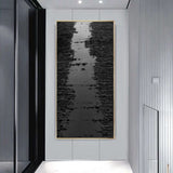 Panoramic Black 3D Abstract Painting Large Entrance Black Canvas Art Black Textured Wall Art Large Black Minimalist Home Wall Hangings