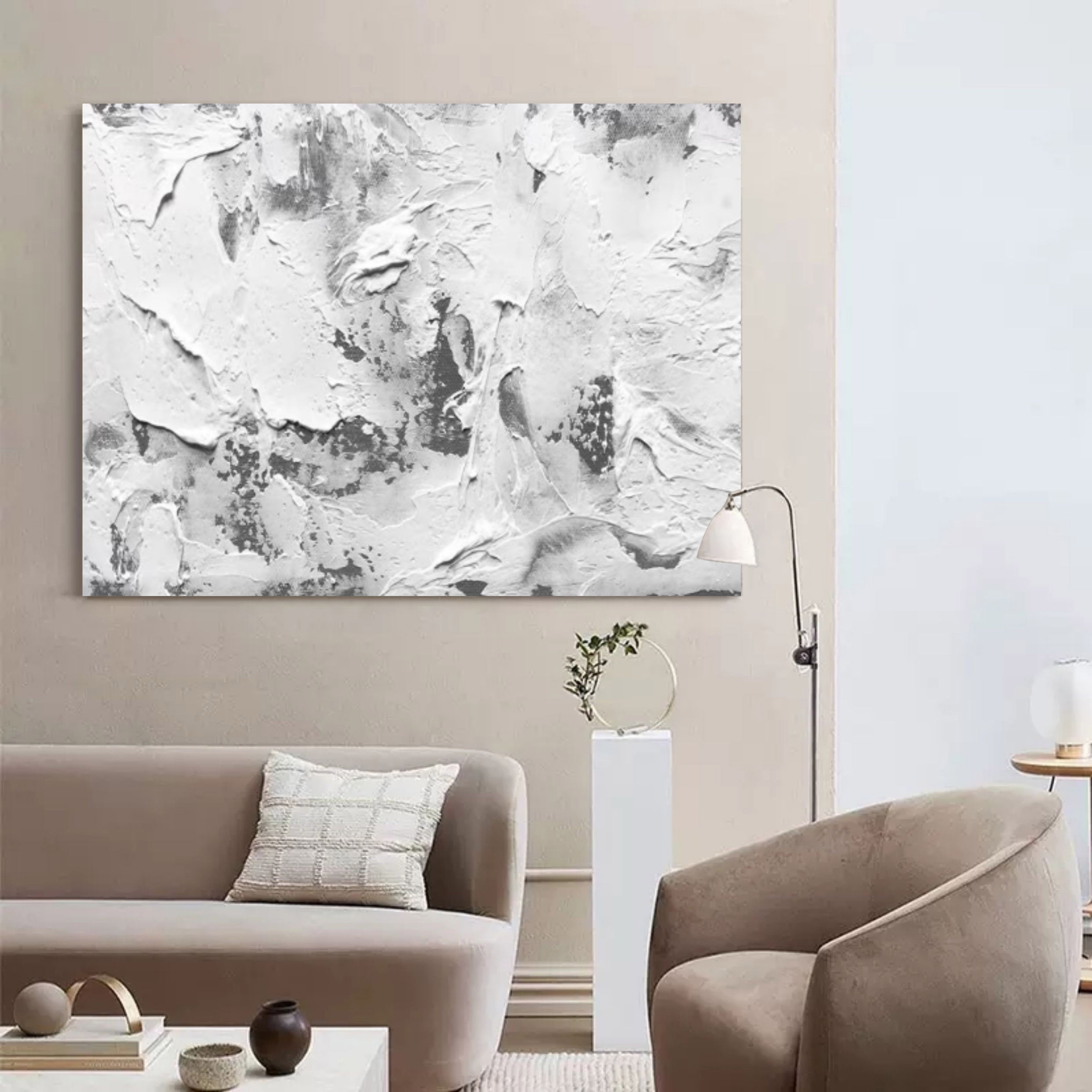 Large Gray and White 3D Abstract Painting minimal art Textured Wall Art WabiSabi Wall Decor Ideas
