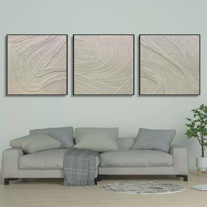 Beige 3D Texture Painting Set of 3 White Minimalist Canvas Art Set of 3 3D Plaster Wall Art Set of 3