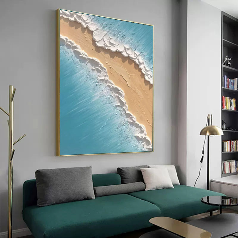 Large Blue 3D Sea Texture Painting on Canvas Texture Wall Art Plaster Wall Art Sea View